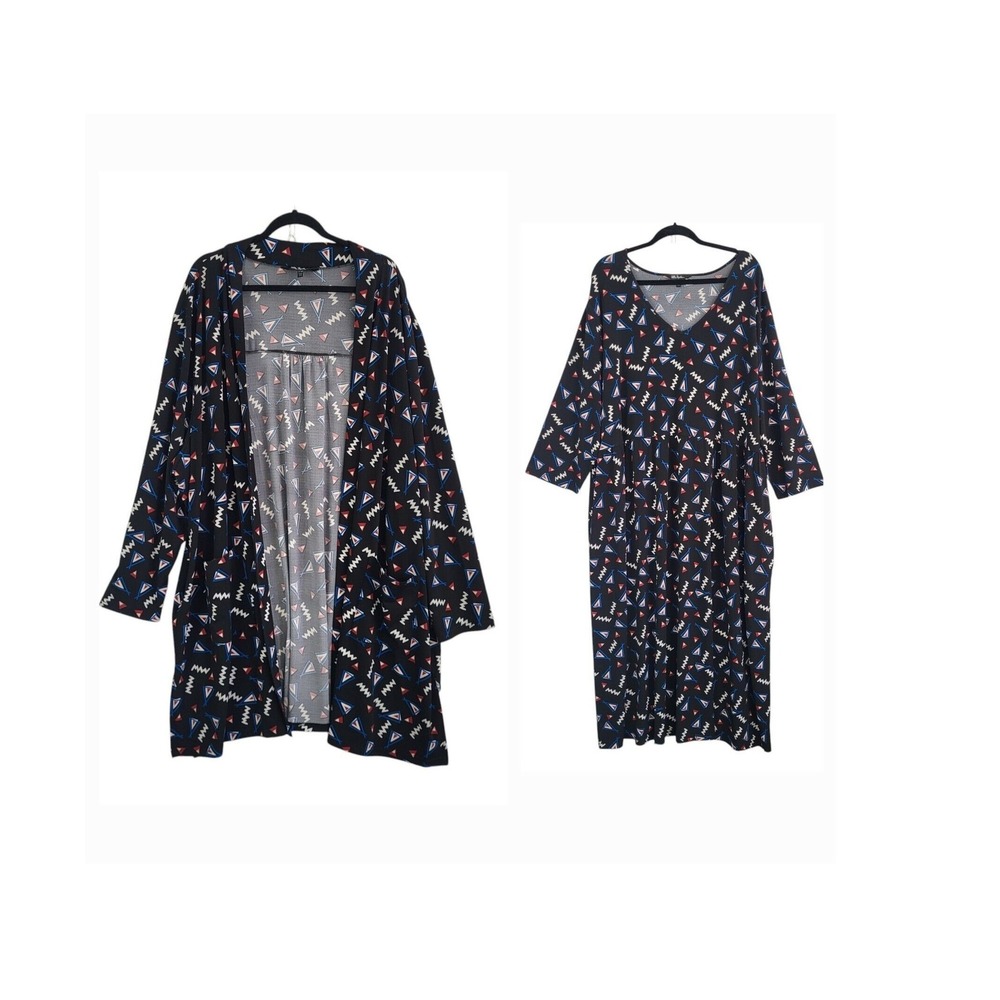 Ulla Popken 2-piece‎ Dress & Cardigan 32/34 Black Stretch Dressy Party Slimming